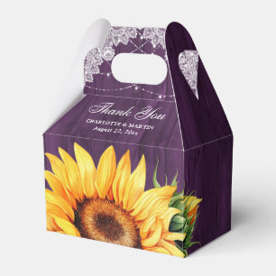 Rustic Country Purple Wood Sunflower Wedding Favor Boxes