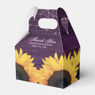 Rustic Country Purple Wood Sunflower Wedding Favor Boxes