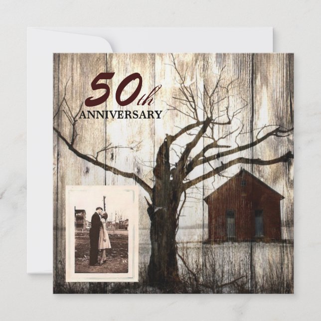 Rustic country Red Barn 50th Wedding anniversary Invitation (Front)