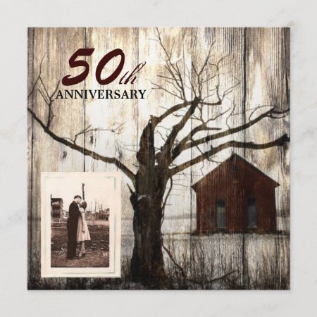 Rustic Country Red Barn 50th Wedding Anniversary Invitation