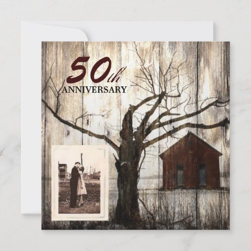 Rustic country Red Barn 50th Wedding anniversary Invitation