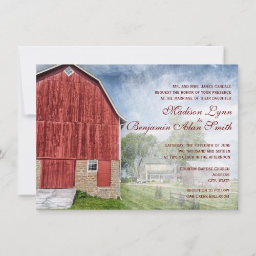 Rustic Country Red Barn Farm Wedding Invitations