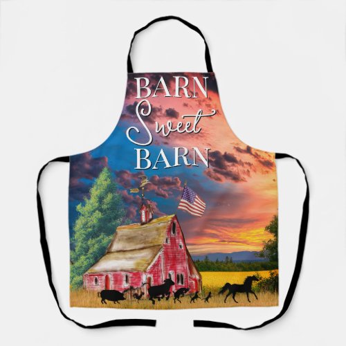 Rustic Country Red Barn with Animals Apron