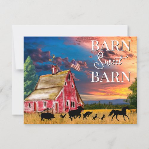 Rustic Country Red Barn with Animals Note Card