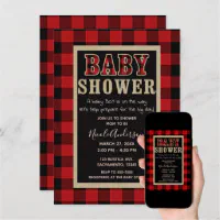 Red plaid best sale baby shower invitations