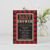 Rustic Country Red Black Buffalo Plaid Baby Shower Invitation (Standing Front)