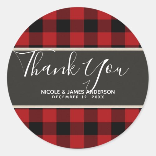 Rustic Country Red Black Buffalo Plaid Modern Classic Round Sticker