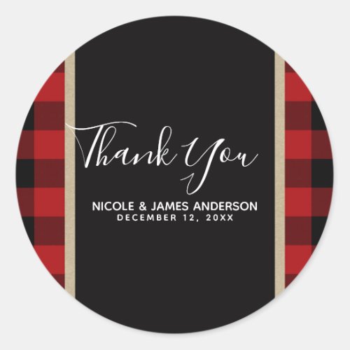 Rustic Country Red Black Buffalo Plaid Modern Classic Round Sticker