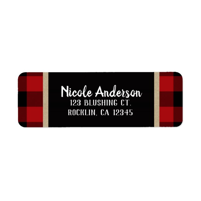 Rustic Country Red Black Buffalo Plaid Modern Label (Front)
