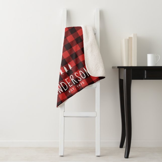 Rustic Country Red & Black Flannel Personalized Sherpa Blanket (In Situ)