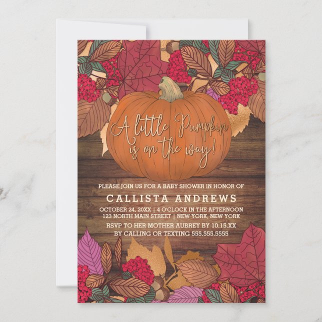 Rustic Country Red Brown Fall Leaves Baby Shower Invitation (Front)