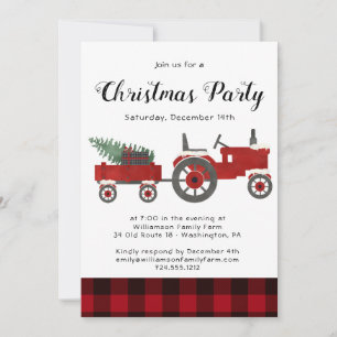 Rustic Country Red Buffalo Plaid Christmas Party Invitation