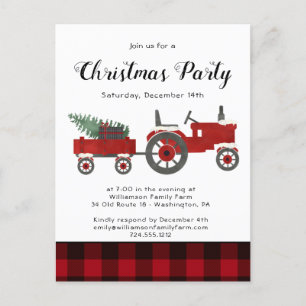Rustic Country Red Buffalo Plaid Christmas Party Postcard