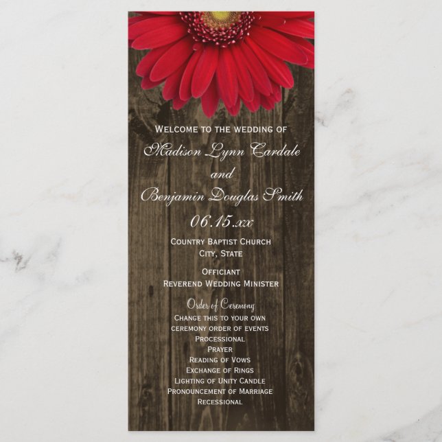 Rustic Country Red Daisy Wedding Programs (Front)