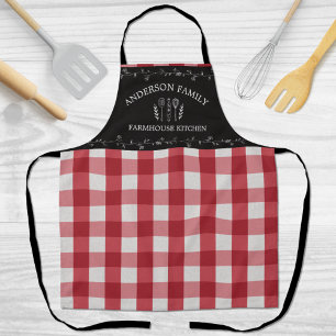 Rustic Country Red Gingham Black Chalkboard Apron