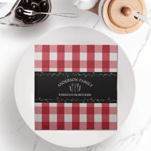 Rustic Country Red Gingham Black Chalkboard Cloth Napkin