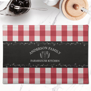 Rustic Country Red Gingham Black Chalkboard Cloth Placemat