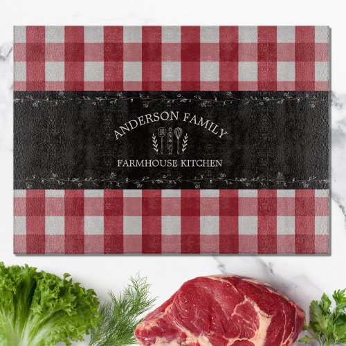 Rustic Country Red Gingham Black Chalkboard Cutting Board