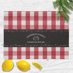 Rustic Country Red Gingham Black Chalkboard Kitchen Towel