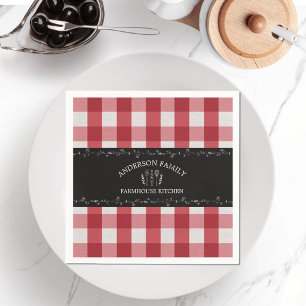 Rustic Country Red Gingham Black Chalkboard Napkins