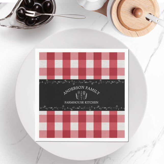 Rustic Country Red Gingham Black Chalkboard Napkins (Creator Uploaded)