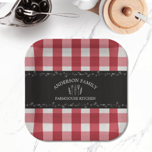 Rustic Country Red Gingham Black Chalkboard Paper Plates