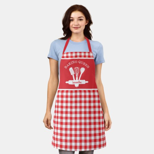 Rustic Country Red Gingham Custom Baking Queen   Apron