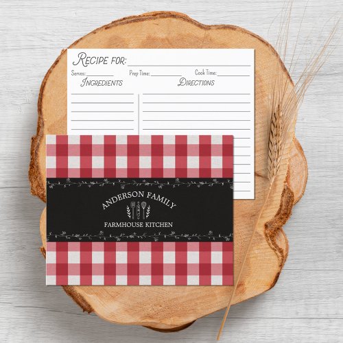 Rustic Country Red Gingham Family Recipe Card