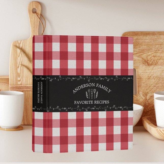 Rustic Country Red Gingham Family Recipe Cookbook Mini Binder (In situ)