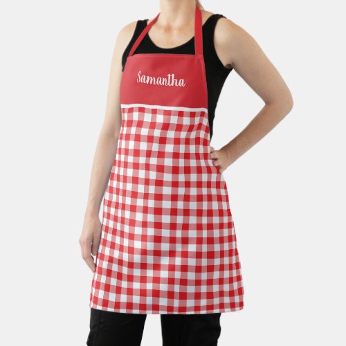 Rustic Country Red Gingham Name Personalized Apron