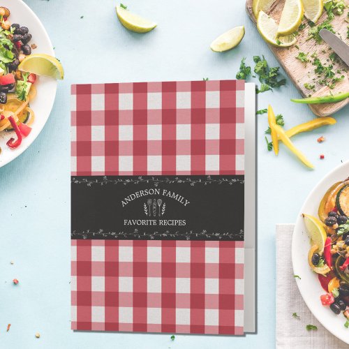 Rustic Country Red Gingham Pattern Family Recipe  Pocket Folder