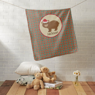 Rustic Country Red Plaid Christmas Baby Bear Blanket
