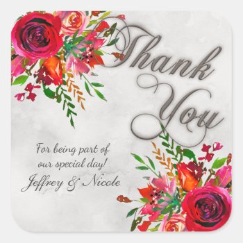Rustic Country Red Roses Spring Wedding Square Sticker by My_Wedding_Bliss at Zazzle