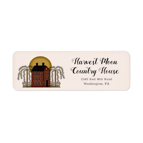 Rustic Country Red Saltbox House  Moon Return  Label
