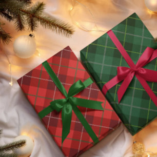 Rustic Country Red White and Green Plaid Christmas Wrapping Paper
