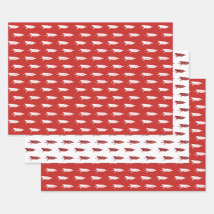 Rustic Country Red & White Christmas Tree Pattern Wrapping Paper Sheets