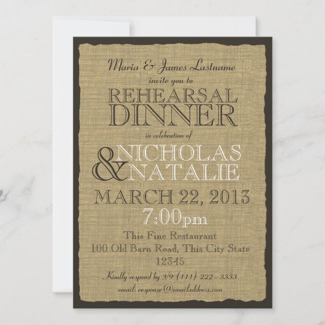 Rustic Country Rehearsal Dinner Invitation (Front)