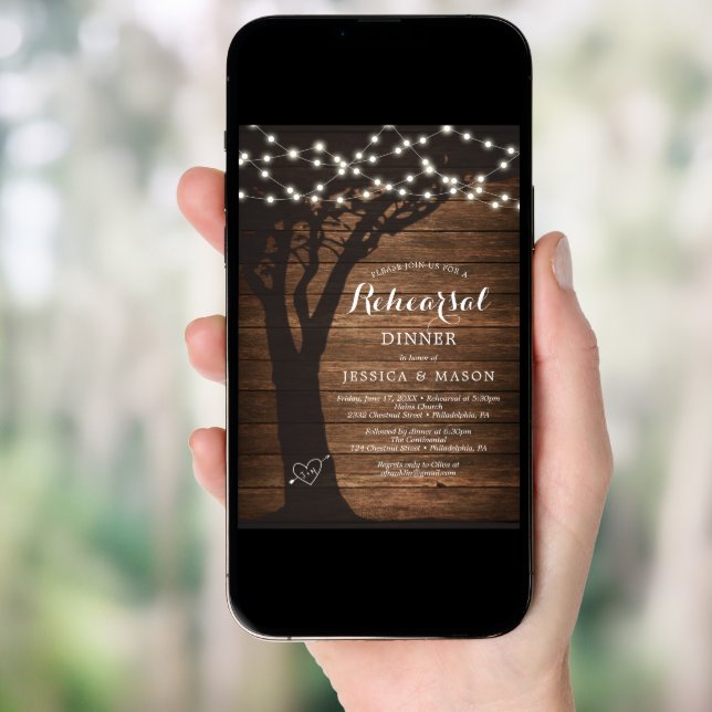 Rustic Country Rehearsal Dinner Invite Card Lights (Front Digital)
