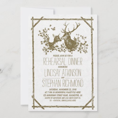 Rustic country rehearsal dinner invites with deer