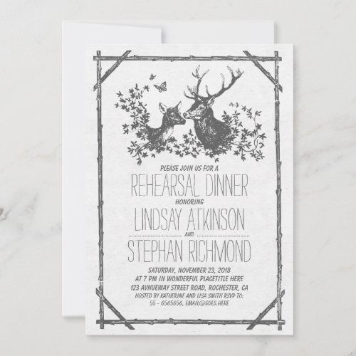 Rustic country rehearsal dinner invites with deer
