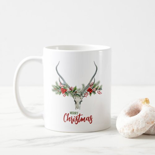 Rustic Country Reindeer Skull  Garland Christmas Coffee Mug