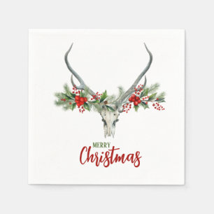 Rustic Country Reindeer Skull & Garland Christmas Napkins