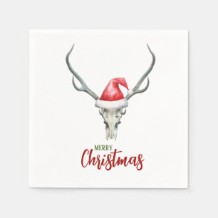 Rustic Country Reindeer Skull & Santa Ha Christmas Napkins
