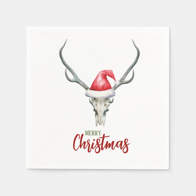 Rustic Country Reindeer Skull & Santa Ha Christmas Napkins (Front)