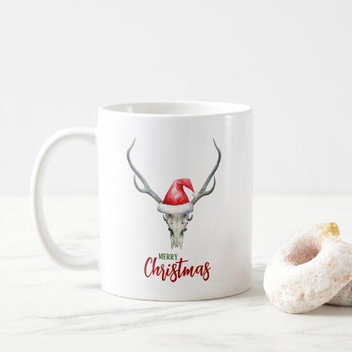 Rustic Country Reindeer Skull Santa Hat Christmas Coffee Mug