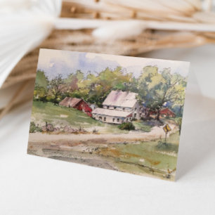 Rustic Country Road Farm Watercolor Landscape Thank You Card
