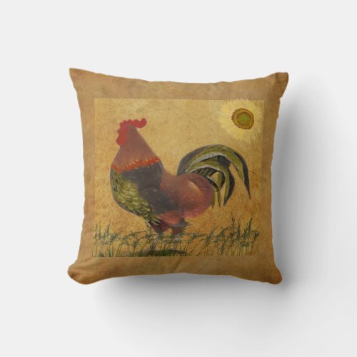 Rustic Country Rooster Americana Colorful Throw Pillow