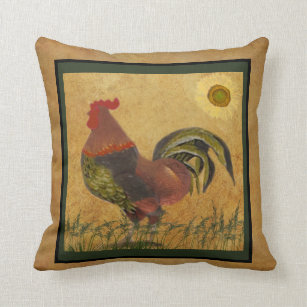 Rustic Country Rooster Americana Colorful Throw Pillow