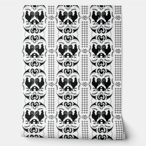 Rustic Country Rooster and Barn Pattern __ BW Wallpaper