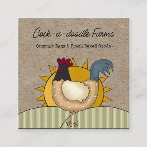 Rustic Country Rooster Chicken Farm Fresh Eggs  Square Business Card